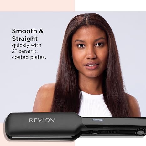 REVLON Ceramic Coated 2-Inch Flat Iron Hair Straightener – Black