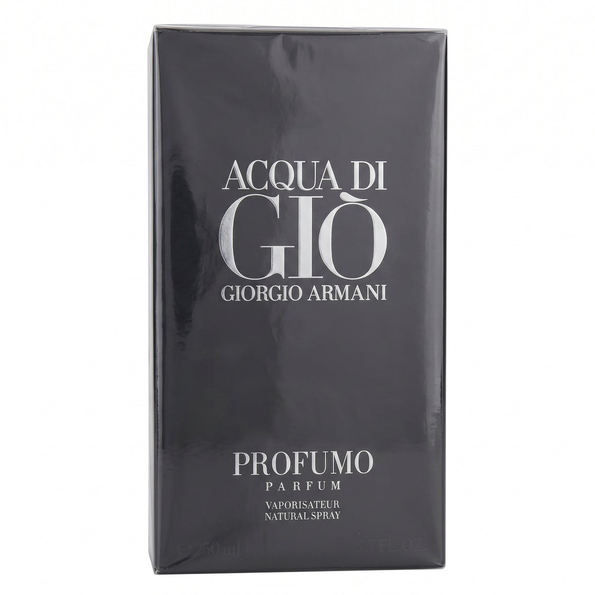 Black packaging of Acqua di Giò by Giorgio Armani on a white background