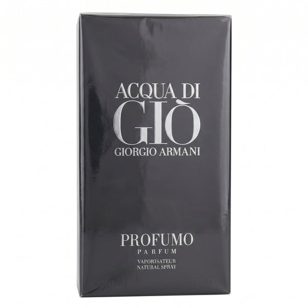 Black packaging of Acqua di Giò by Giorgio Armani on a white background
