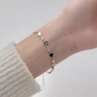 925 Sterling Silver Crystal Hollow Heart Charm Bracelet for Women