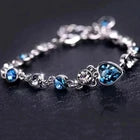 Sterling Silver Crystal Love Heart Linked Charm Bracelet for Women