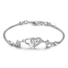 925 Sterling Silver Crystal Double Heart Linked Charm Bracelet for Women