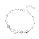 925 Sterling Silver Double Heart Crystal Charm Bracelet for Women