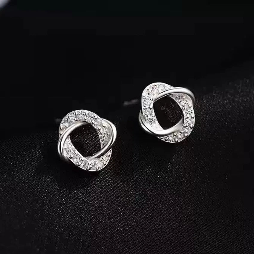 Crystal Swirl Fashion Stud Earrings Women 925 Sterling Silver Jewellery Gift