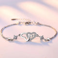 925 Sterling Silver Crystal Double Heart Linked Charm Bracelet for Women