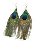 Genuine Peacock Feather Statement Earrings for Women – Large Boho Fashion Earrings