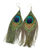 Genuine Peacock Feather Statement Earrings for Women – Large Boho Fashion Earrings