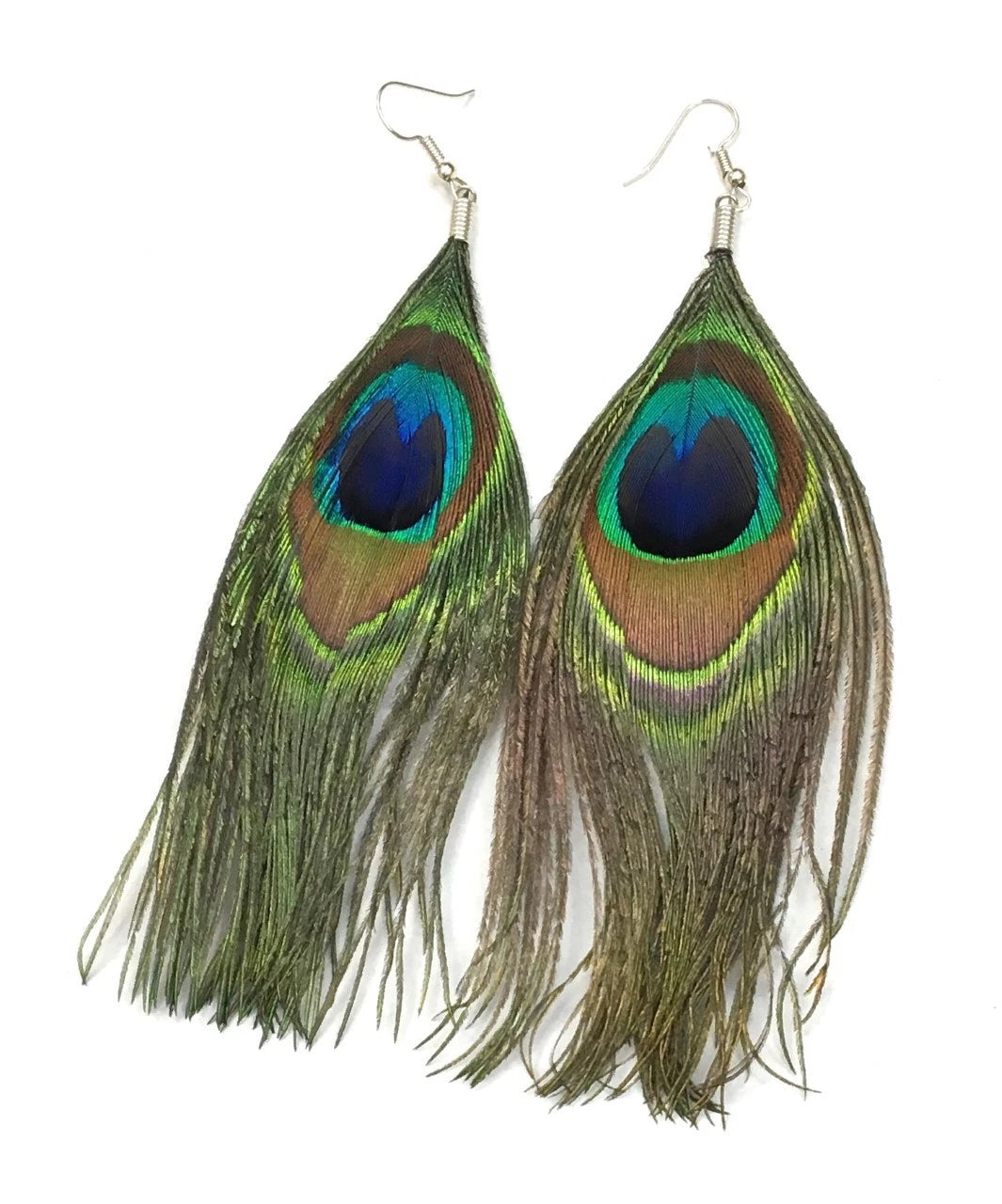 Genuine Peacock Feather Statement Earrings for Women – Large Boho Fashion Earrings